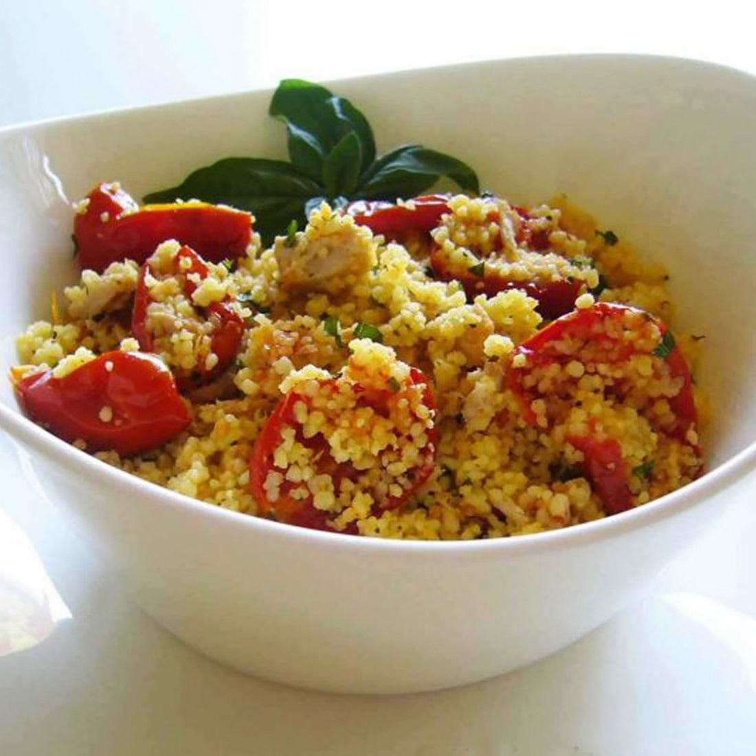 Cous cous with semidried tomatoes, mature ricotta and Colonna granver