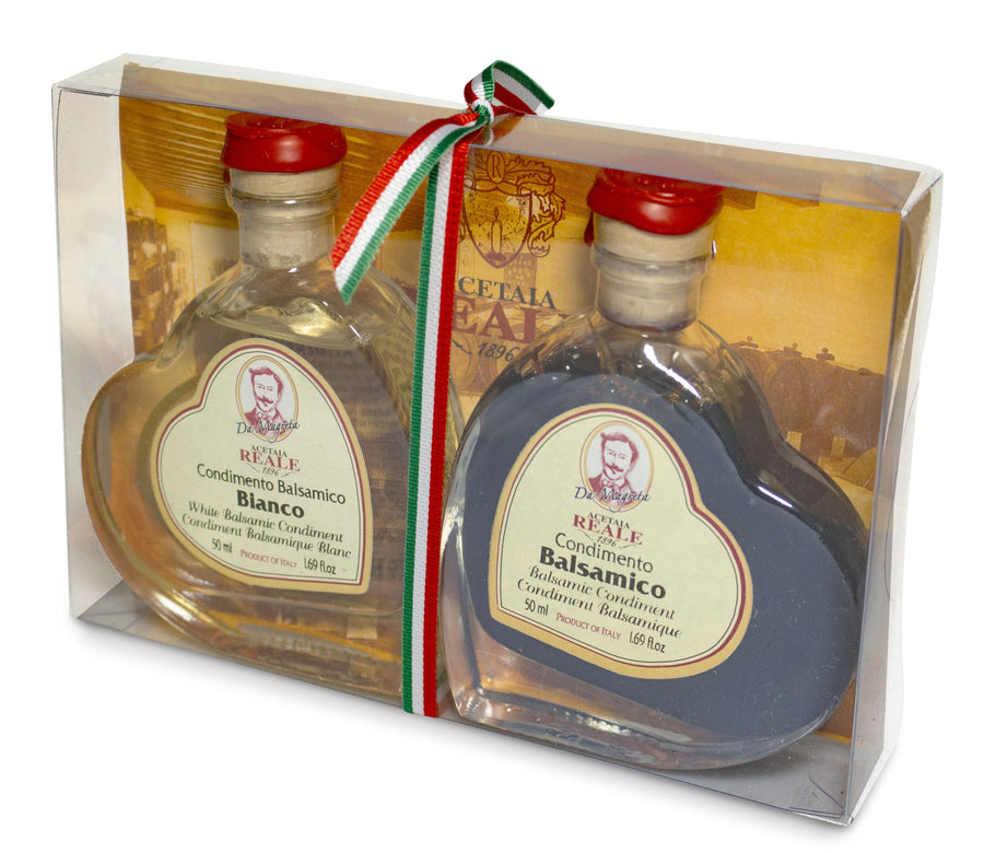 REALE 2 Heart Gift Pack with 5 year Balsamic & 5 year White Balsamic Vinegar 1.69oz each