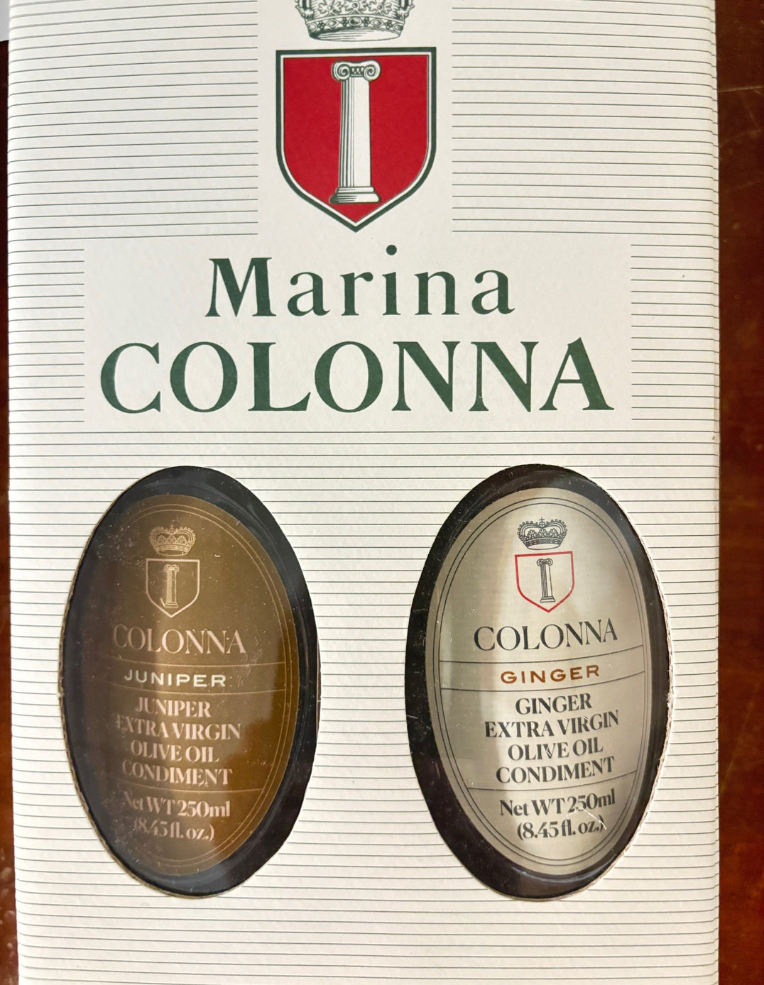 A great Christmas gift is Marina Colonna twin pack of Juniper and Ginger Infused EVOOs in  beautiful Anfora 250 ml bottles