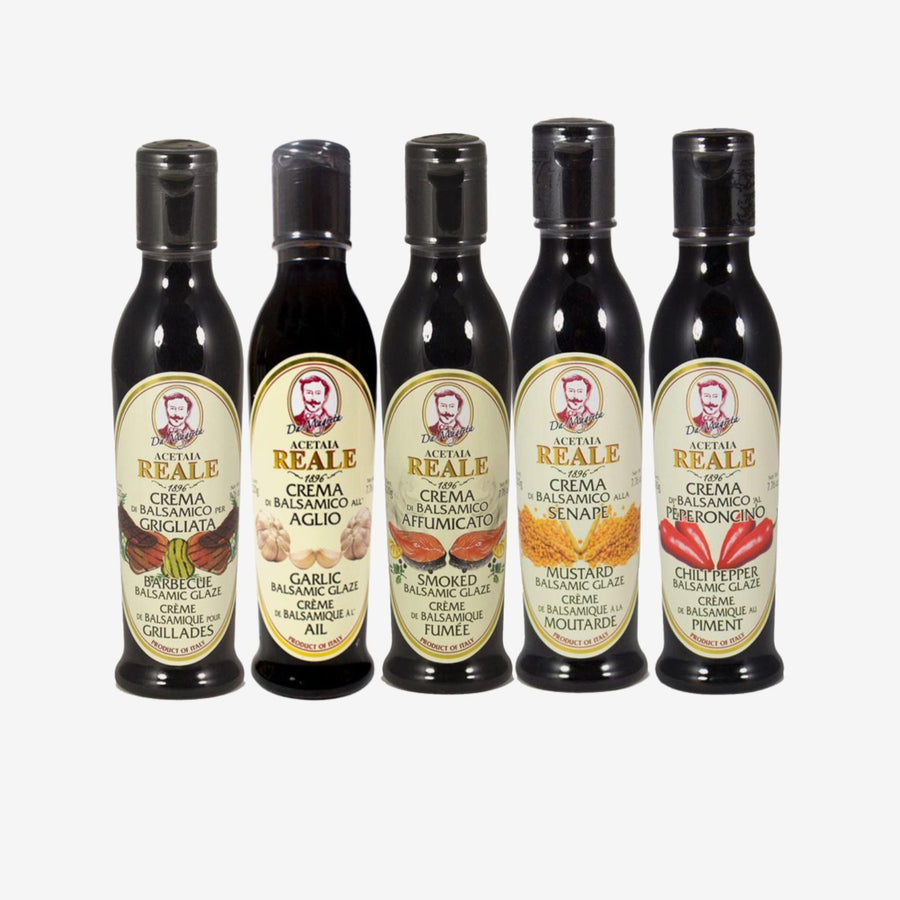 Tasty Bundle of 5 REALE Balsamic Glazes in 7.76oz Squeeze Bottles