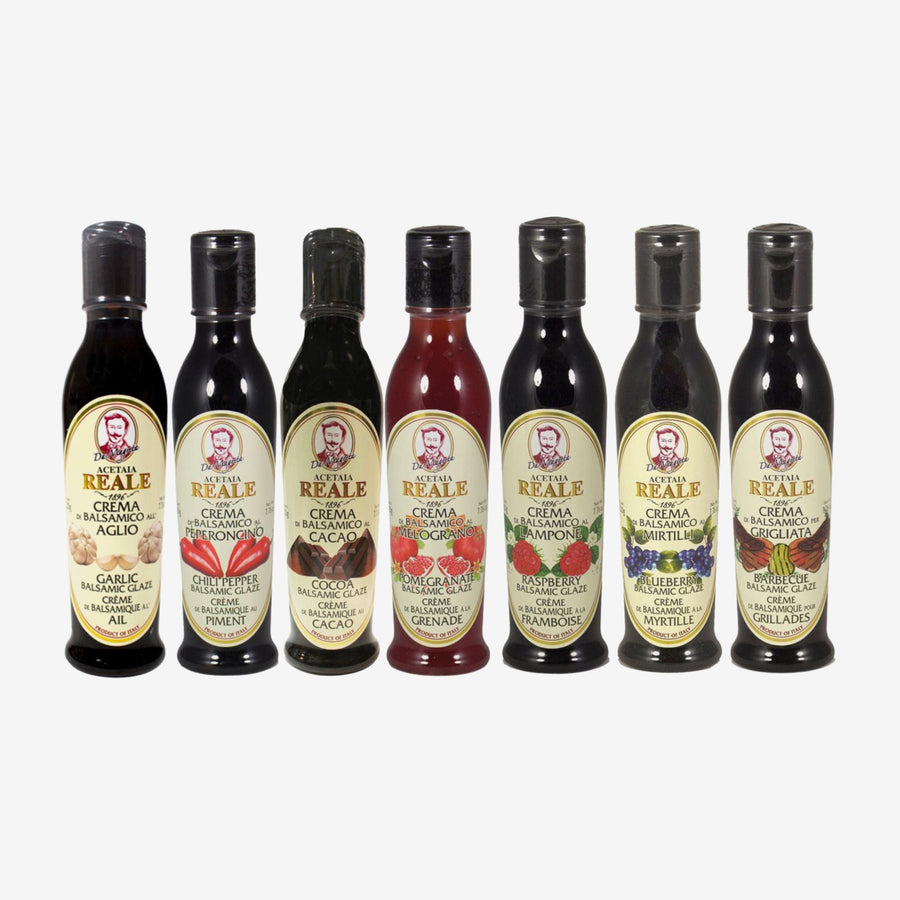 Sweet & Spicy Bundle of 7 REALE Balsamic Glazes 7.76oz in a squeeze bottle